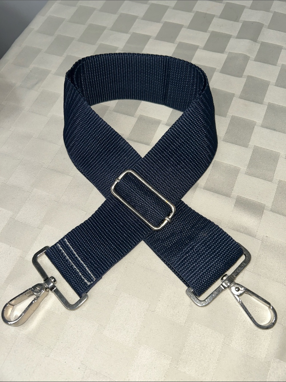 Navy Wide Webbing Replacement Bag Strap with Silver Hardware